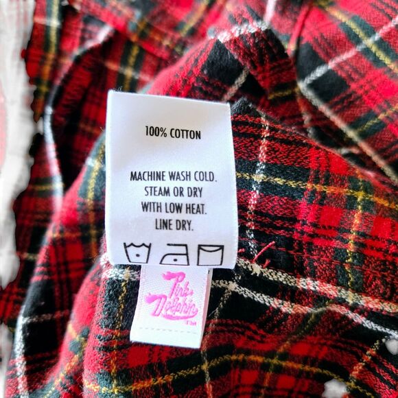 Plaid Shirt Pink + Dolphin MEDIEVAL PLAID ZIPUP Red Small partial sleeve zippers - Picture 4 of 14